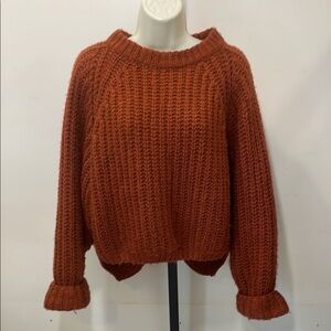 Six/Fifty Chunky Knit Crew Neck Sweater in Rust